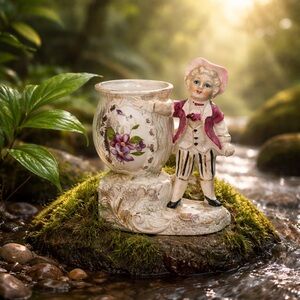 Vintage Victorian Ceramic VASE Boy With Hat 7"